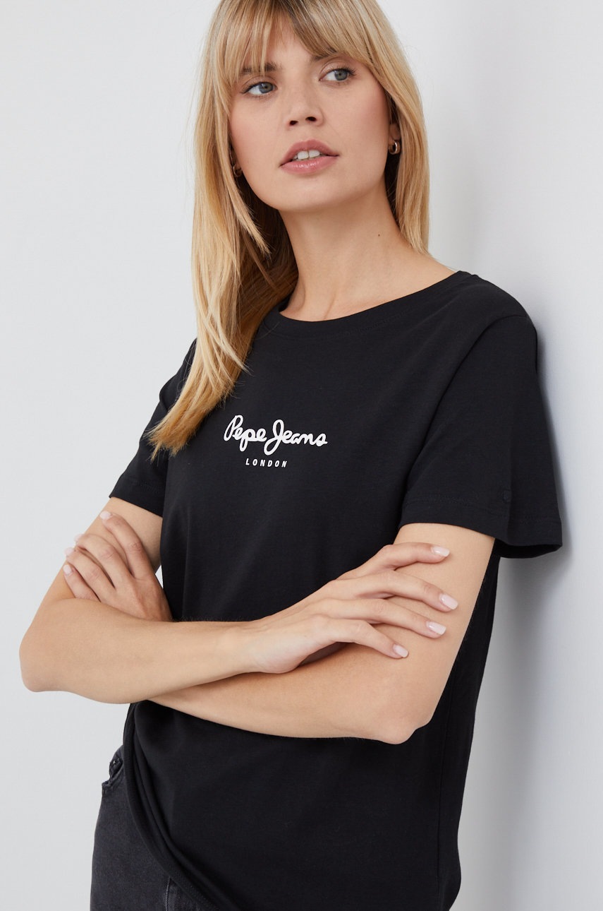 

Памучна тениска Pepe Jeans в черно, Черен