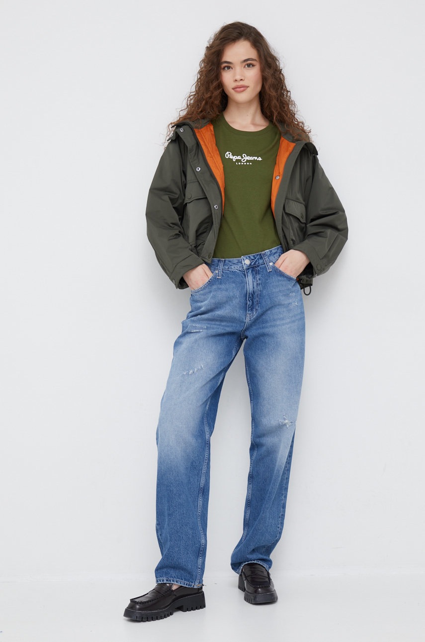 

Хлопковая футболка Pepe Jeans цвет зелёный