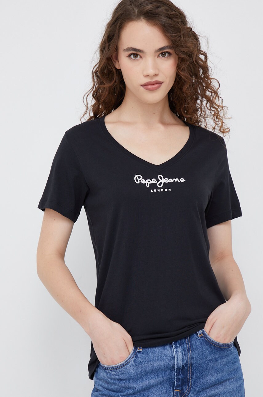 

Памучна тениска Pepe Jeans в черно, Черен