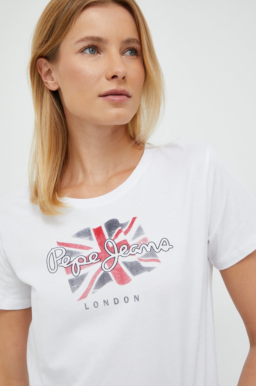 

Памучна тениска Pepe Jeans в бяло, Бял