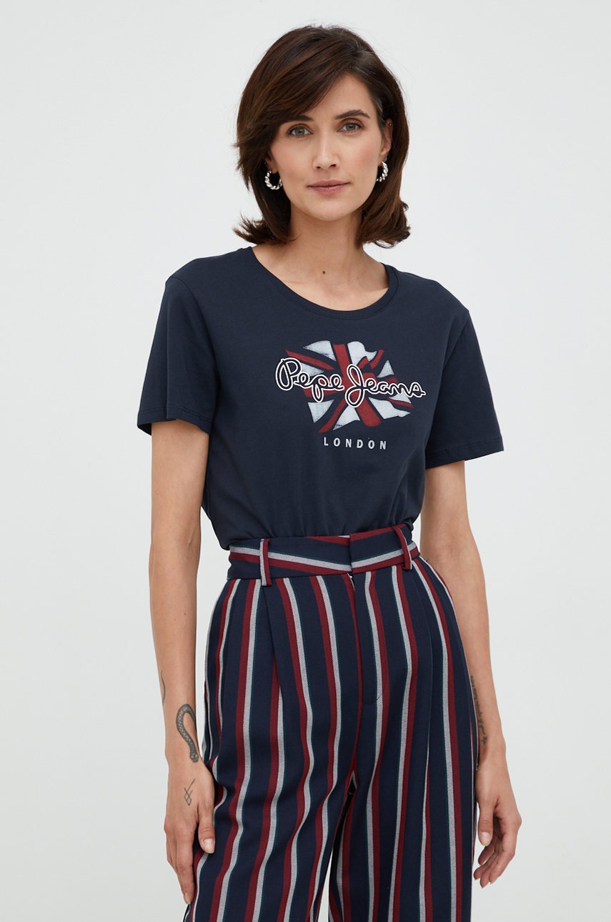 

Памучна тениска Pepe Jeans в тъмносиньо, Тъмносин