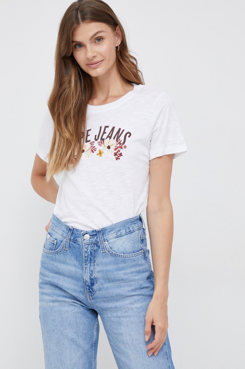 

Памучна тениска Pepe Jeans в бяло, Бял