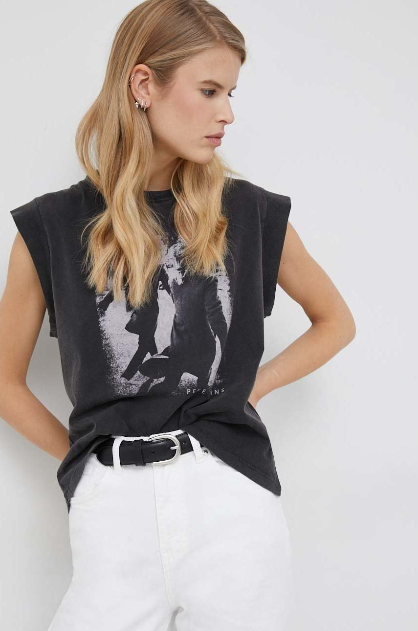 

Памучна тениска Pepe Jeans в сиво, Сив