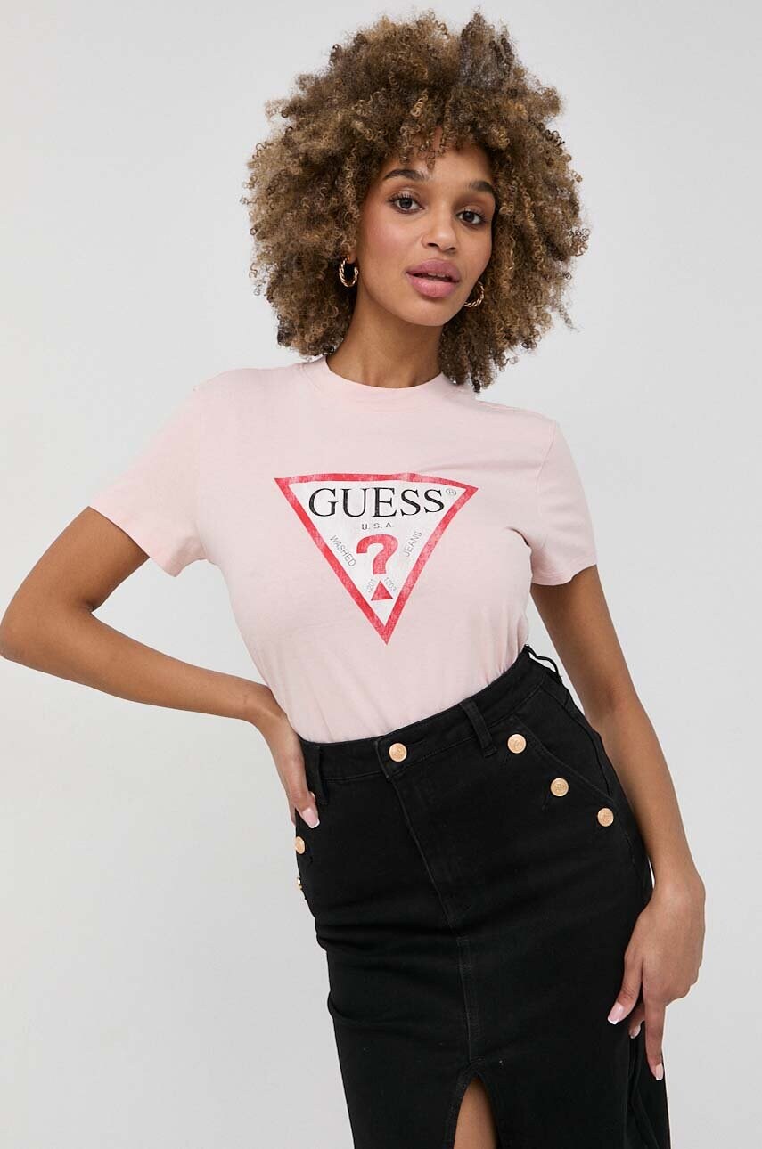 

Хлопковая футболка Guess цвет розовый