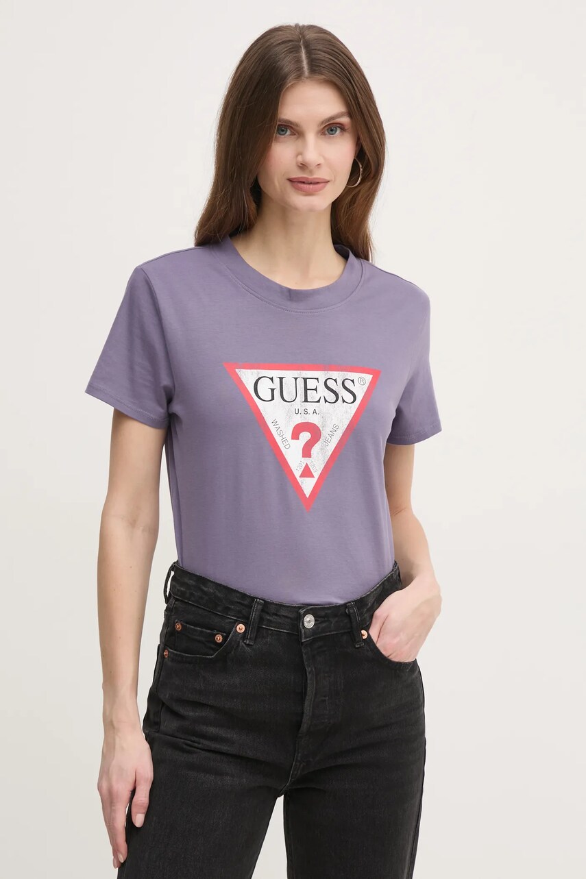 Levně Bavlněné tričko Guess vínová barva, W2BI69 K8FQ1