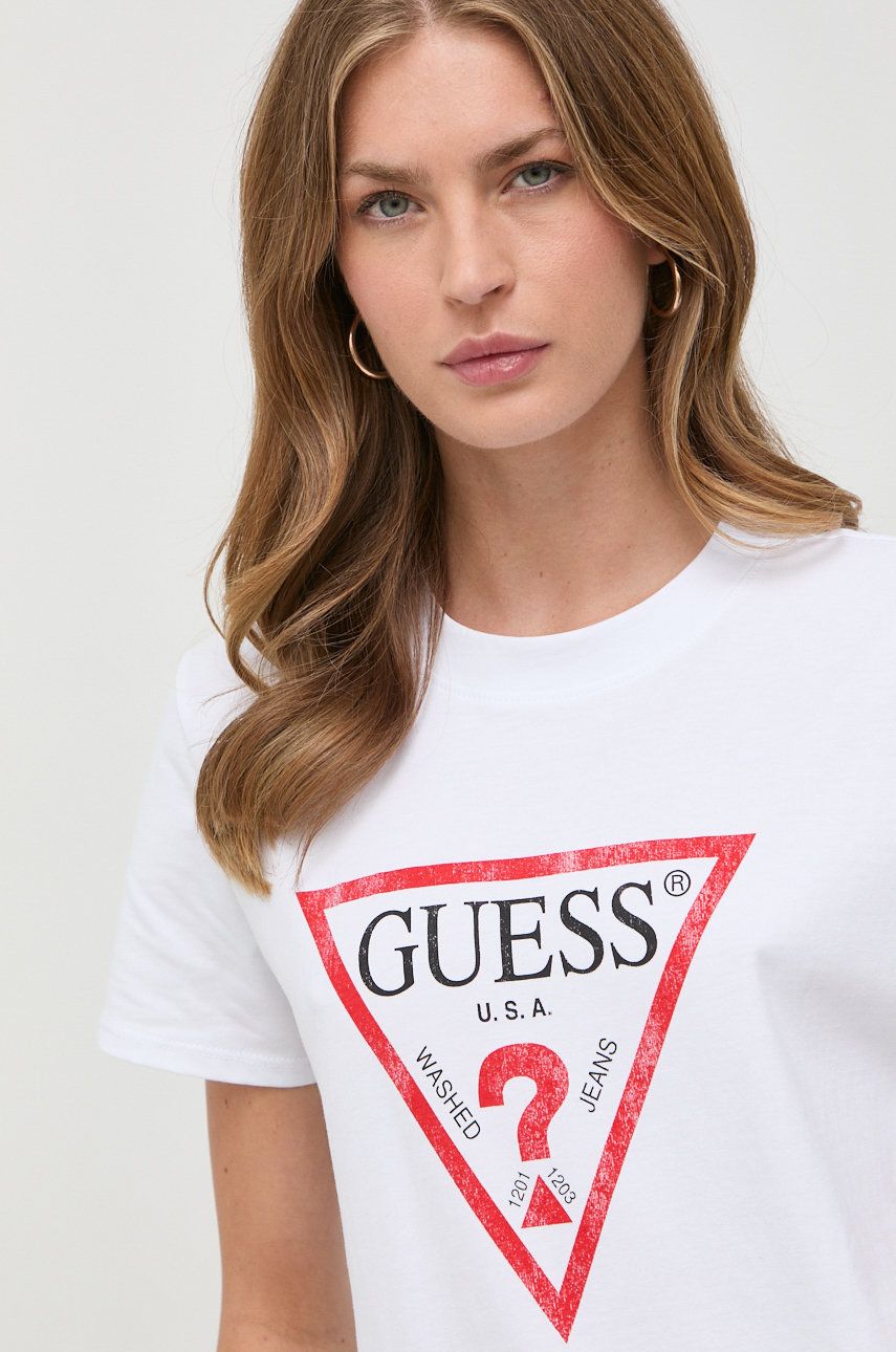 Bavlněné tričko Guess bílá barva, W2BI69 K8FQ1