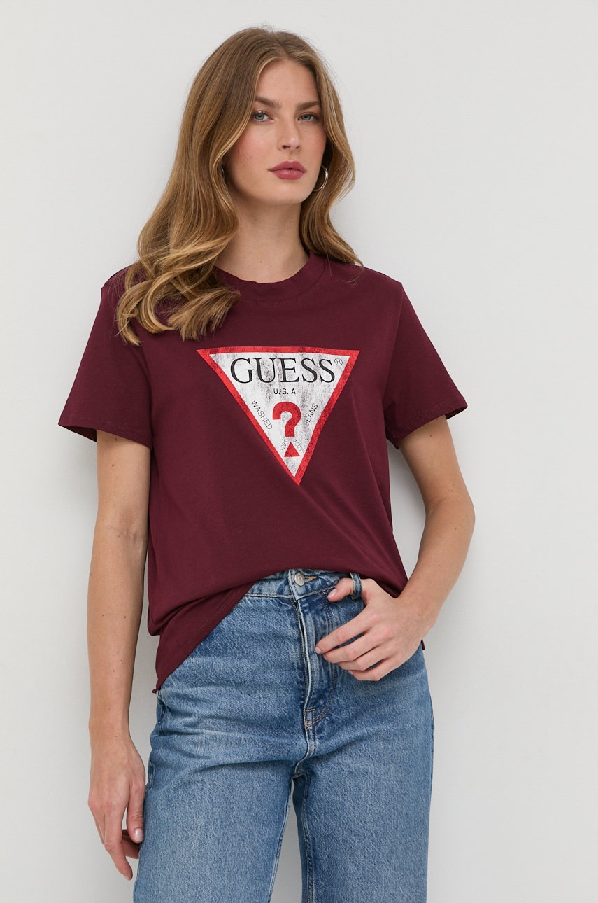 

Памучна тениска Guess в бордо