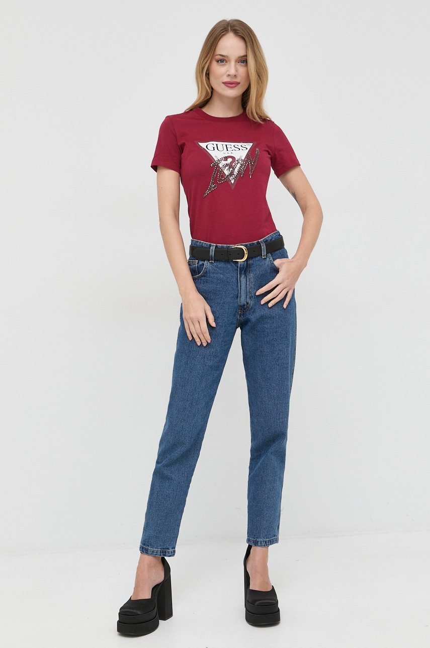 

Хлопковая футболка Guess цвет бордовый