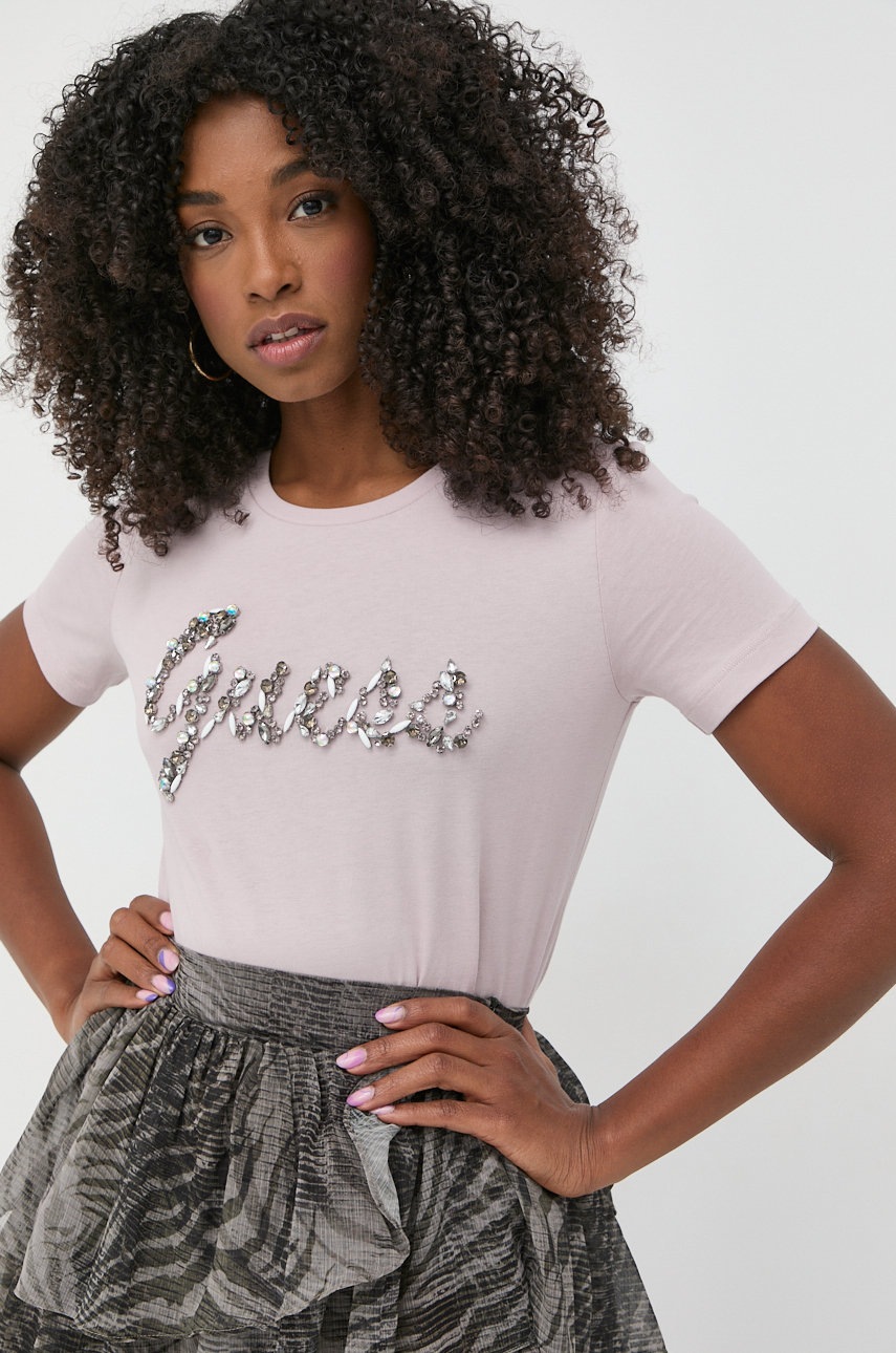 

Памучна тениска Guess в розово, Розов