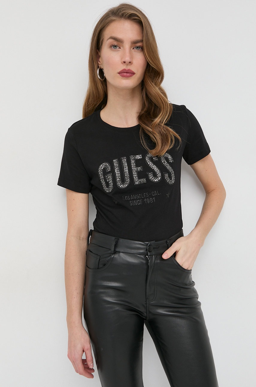 

Бавовняна футболка Guess колір чорний