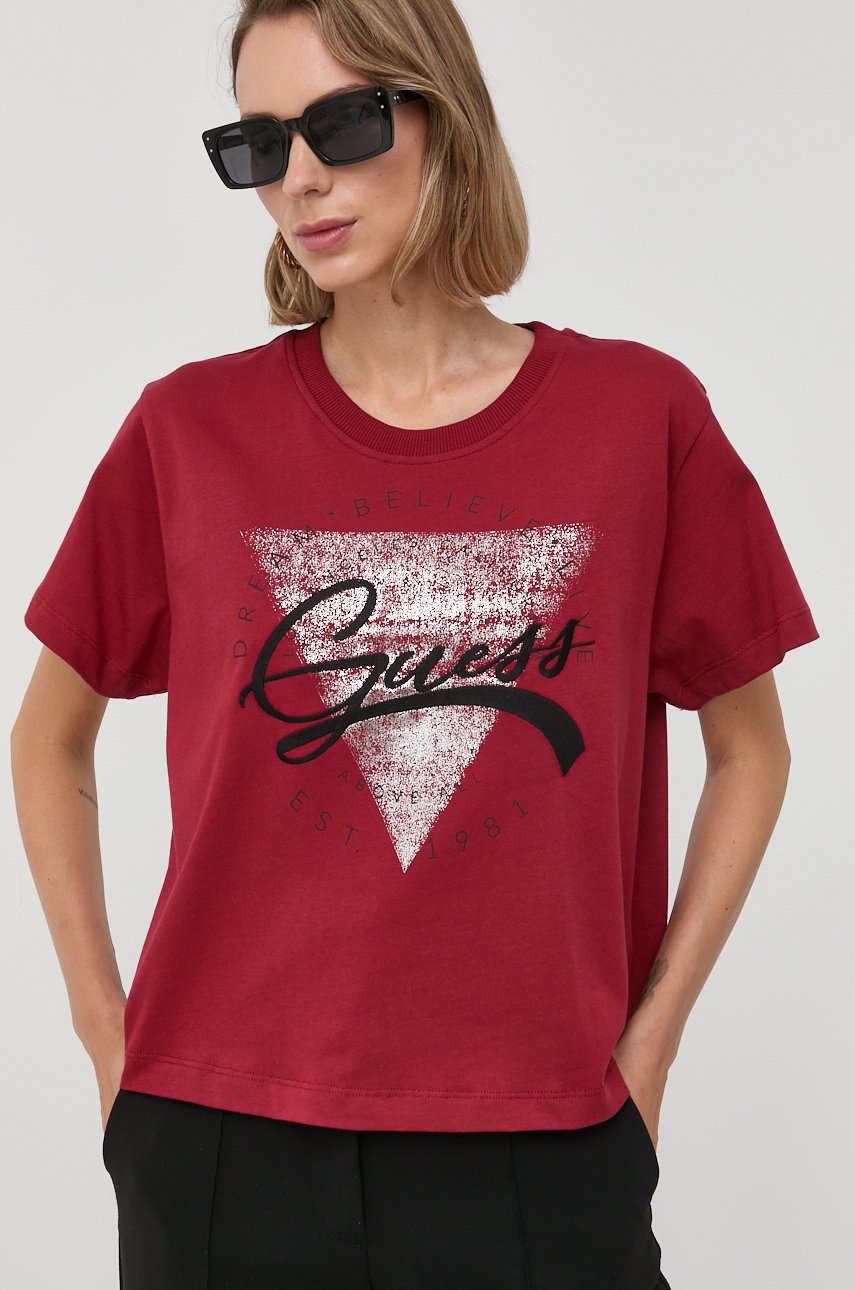 

Памучна тениска Guess в бордо, Червен