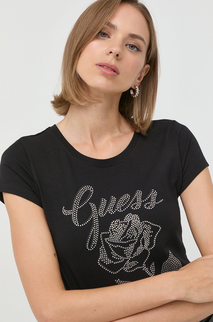 

Тениска Guess в черно, Черен