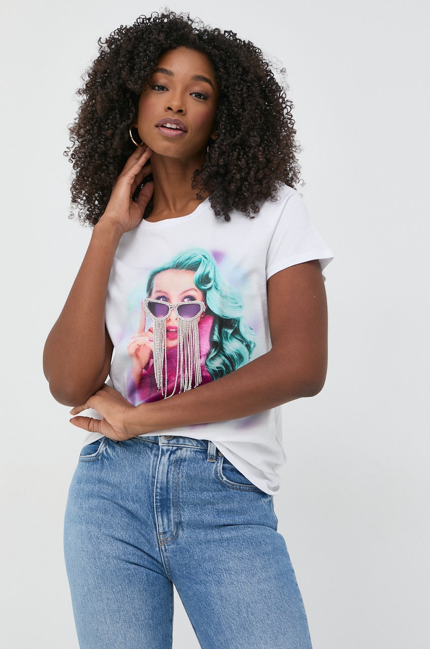 

Памучна тениска Guess в бяло, Бял