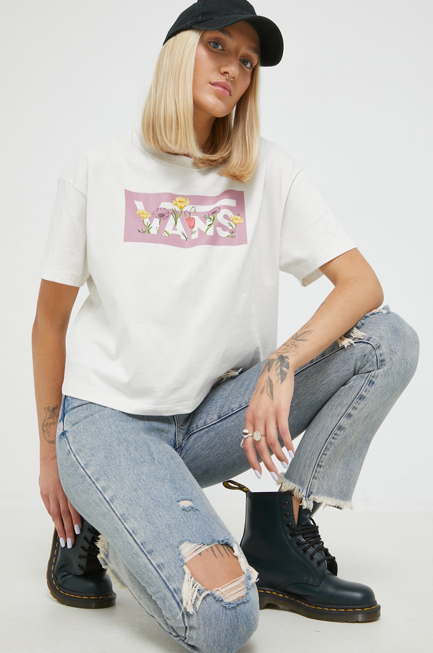 

Памучна тениска Vans в бежово, Бежов