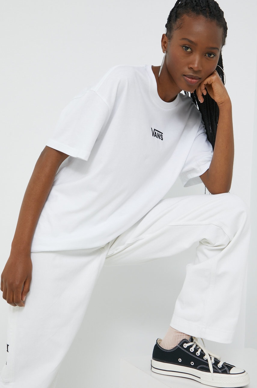 Vans tricou din bumbac culoarea alb