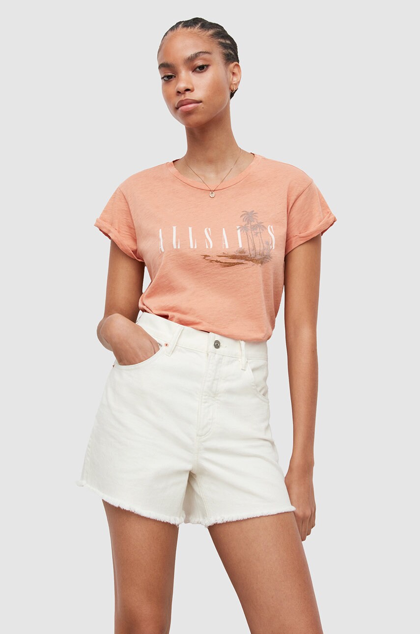 Allsaints tricou din bumbac culoarea portocaliu
