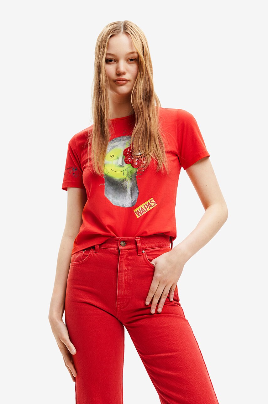 Desigual tricou din bumbac culoarea rosu