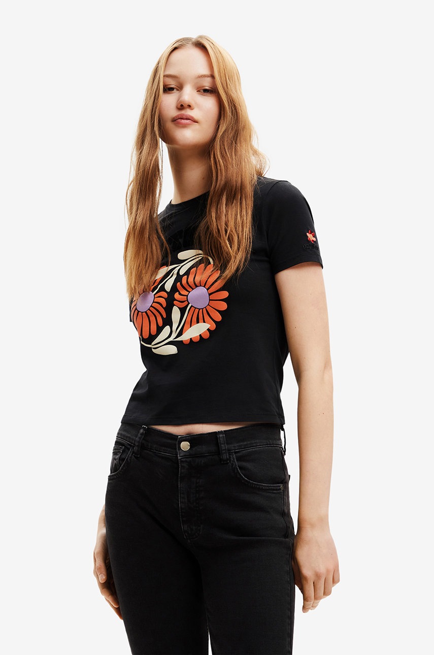 

Хлопковая футболка Desigual цвет чёрный