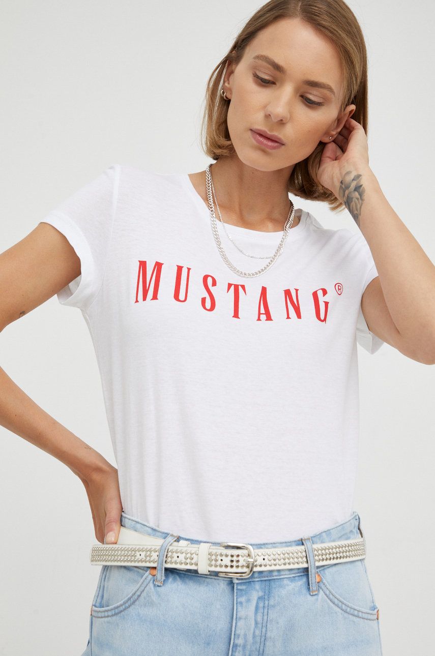 Mustang tricou din bumbac culoarea alb answear.ro imagine noua