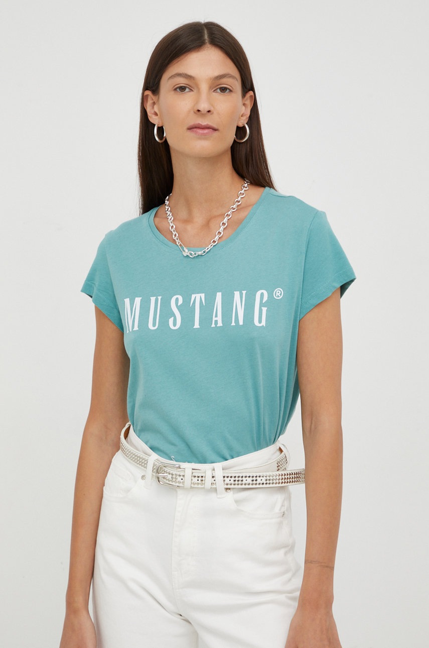

Памучна тениска Mustang в тюркоазено, Тюркоазен