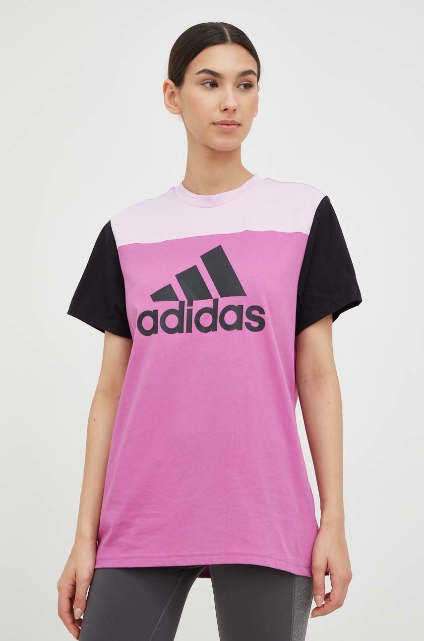 

Памучна тениска adidas в розово, Розов