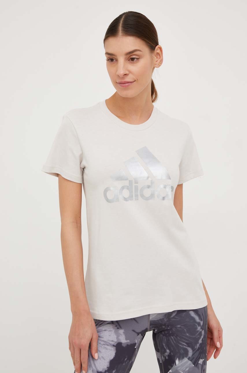 

Памучна тениска adidas в бежово, Бежов