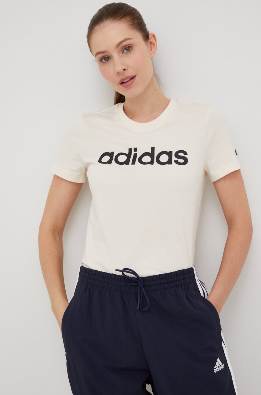 

Бавовняна футболка adidas колір бежевий