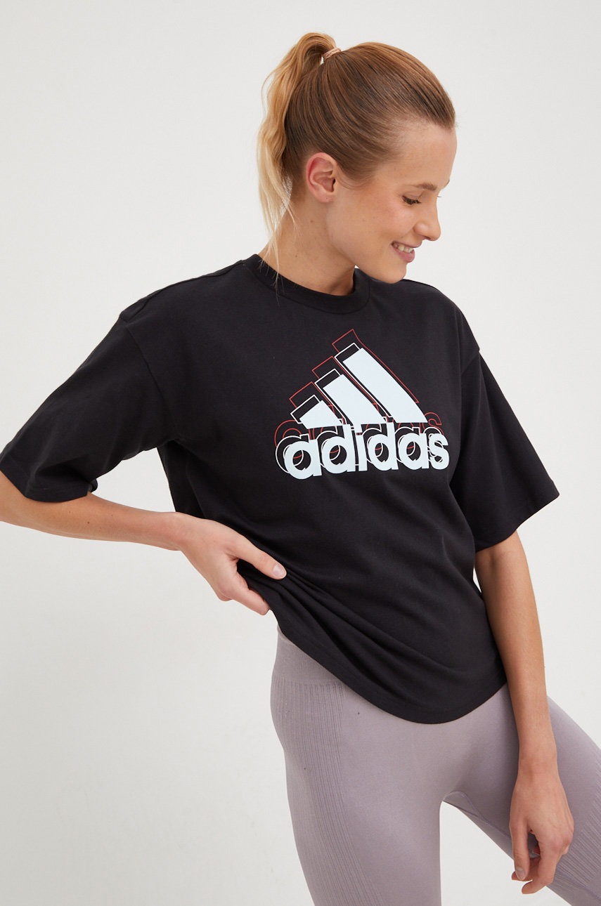 

Памучна тениска adidas в черно, Черен
