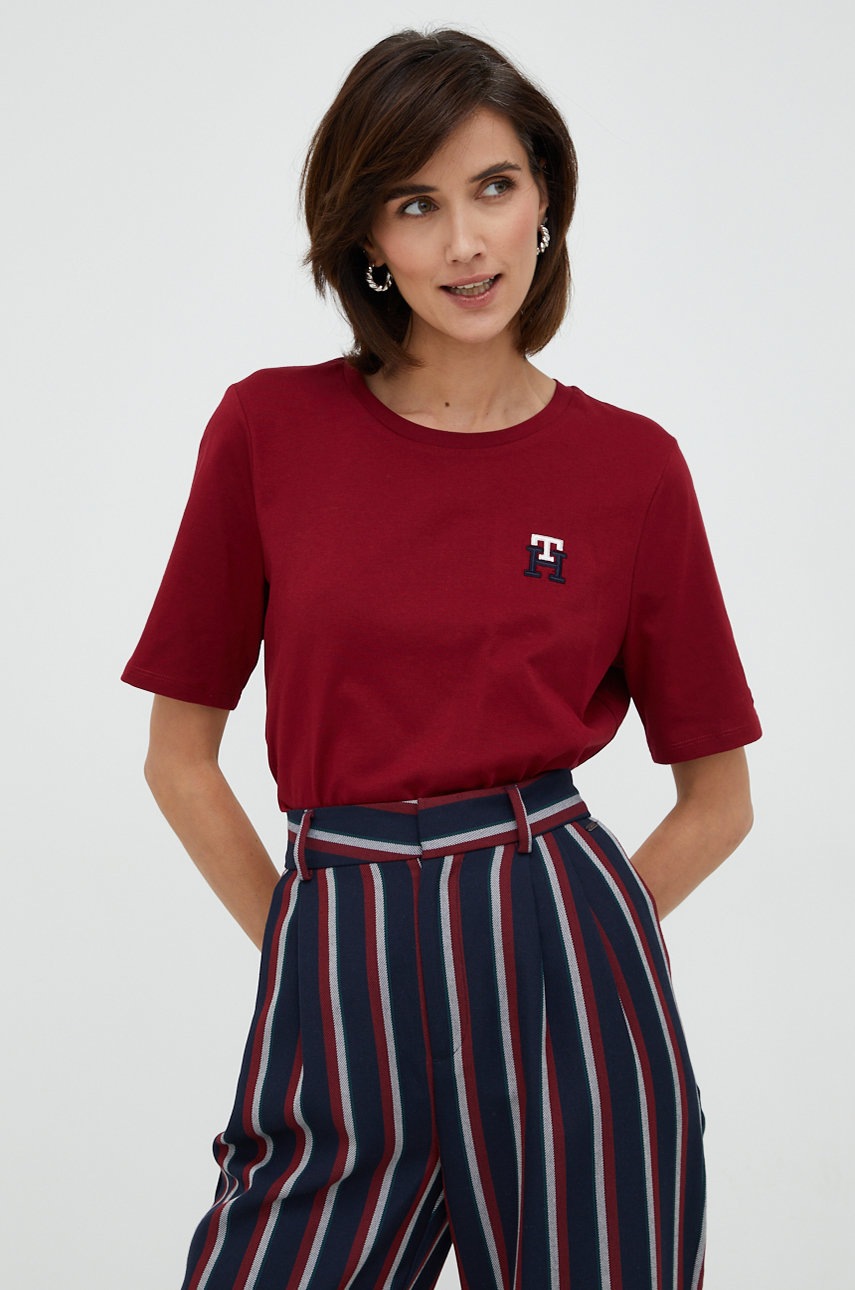 

Памучна тениска Tommy Hilfiger в бордо