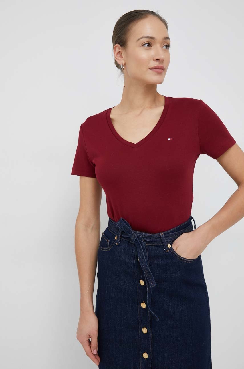

Памучна тениска Tommy Hilfiger в бордо