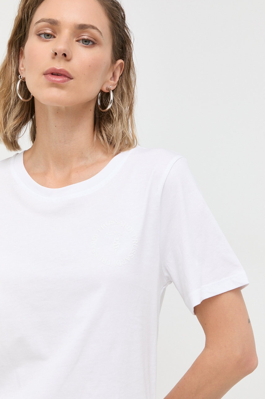 

Памучна тениска Trussardi в бяло, Бял