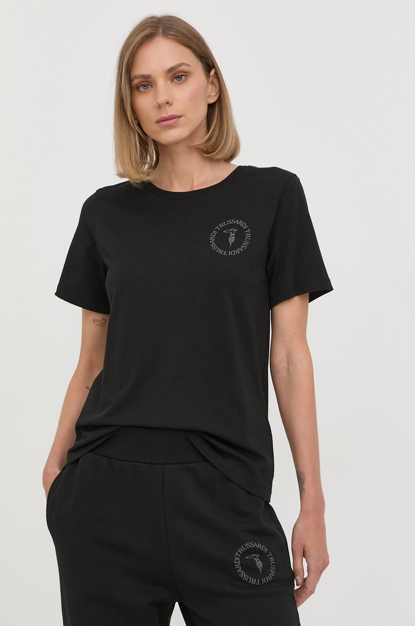 

Памучна тениска Trussardi в черно, Черен