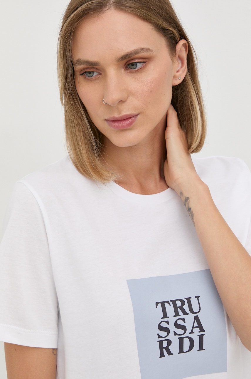 

Памучна тениска Trussardi в бяло, Бял