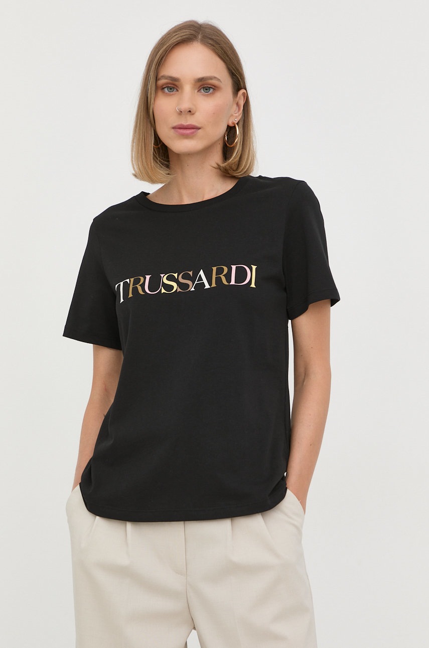 

Памучна тениска Trussardi в черно, Черен