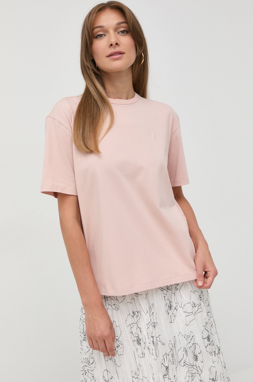 

Памучна тениска Trussardi в розово, Розов