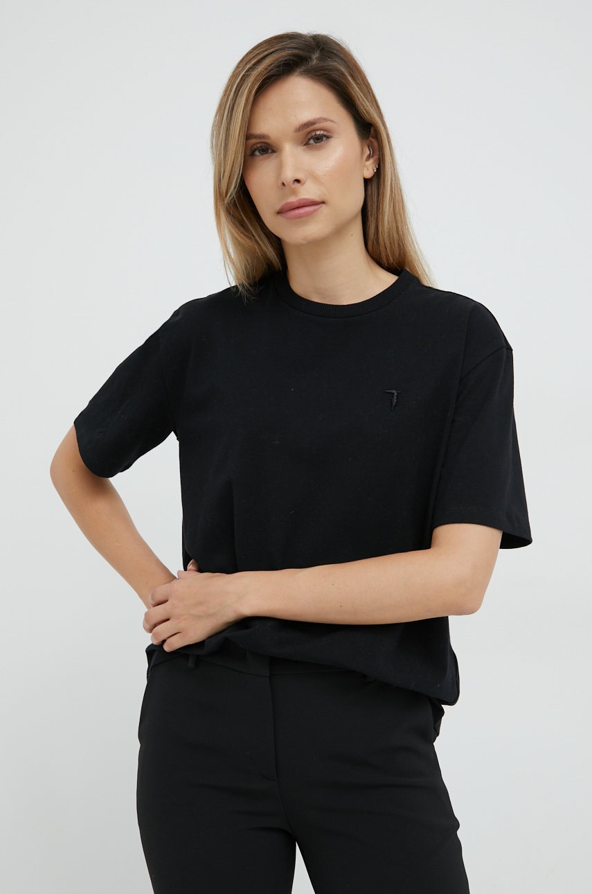 

Памучна тениска Trussardi в черно, Черен