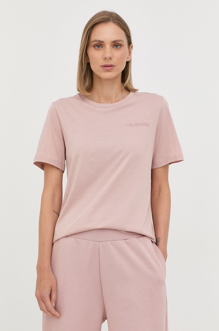 

Памучна тениска Trussardi в розово, Розов