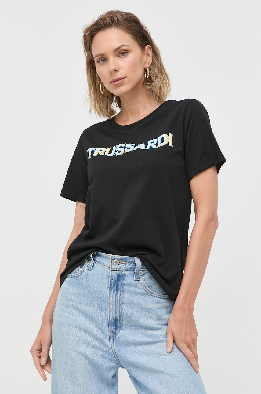 

Памучна тениска Trussardi в черно, Черен