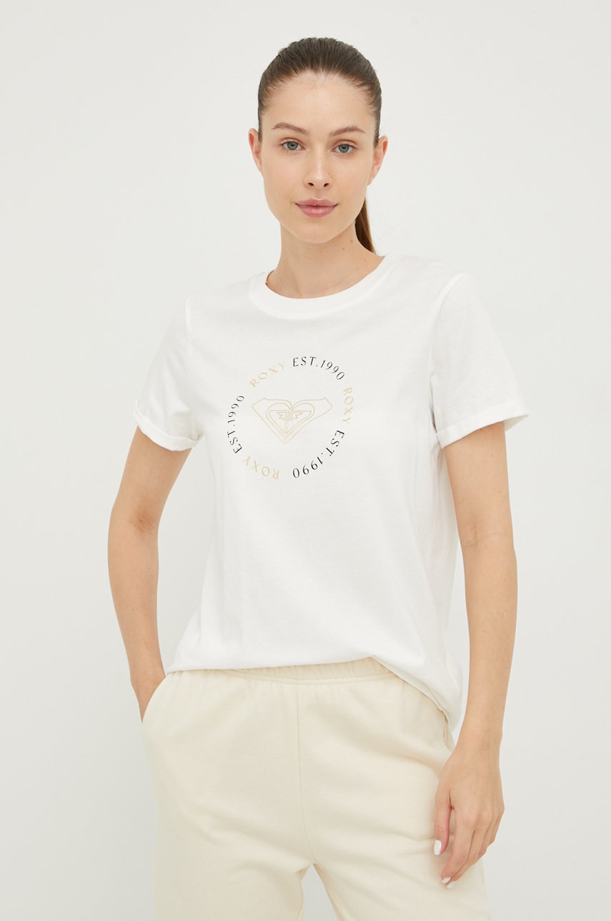 

Памучна тениска Roxy в бяло, Бял