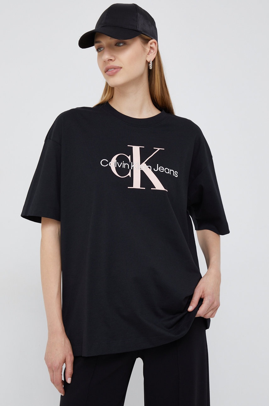 

Памучна тениска Calvin Klein Jeans в черно, Черен