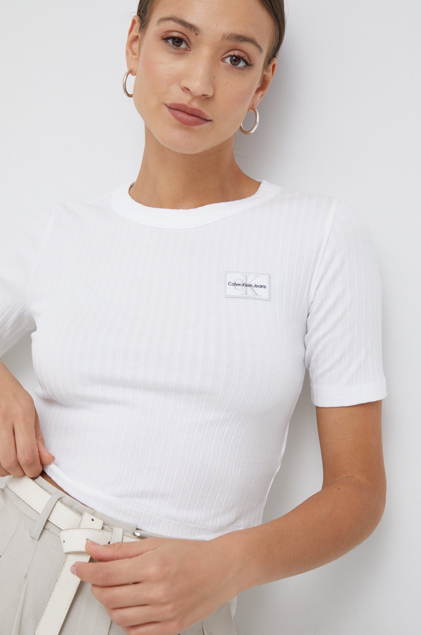 

Тениска Calvin Klein Jeans в бяло, Бял