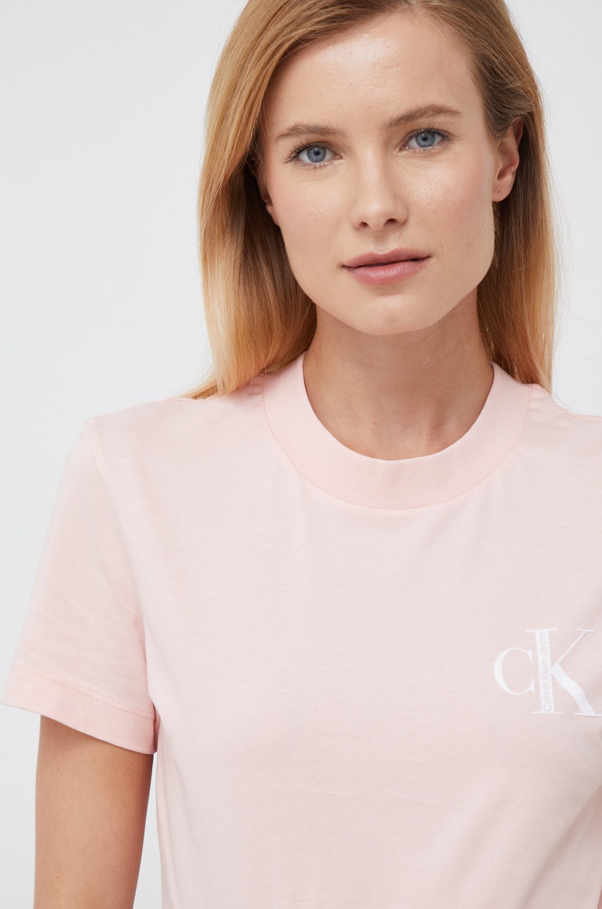 

Памучна тениска Calvin Klein Jeans в розово, Розов