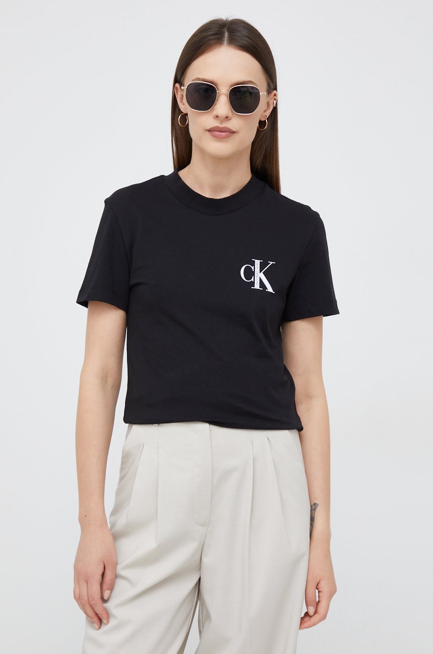 

Памучна тениска Calvin Klein Jeans в черно, Черен