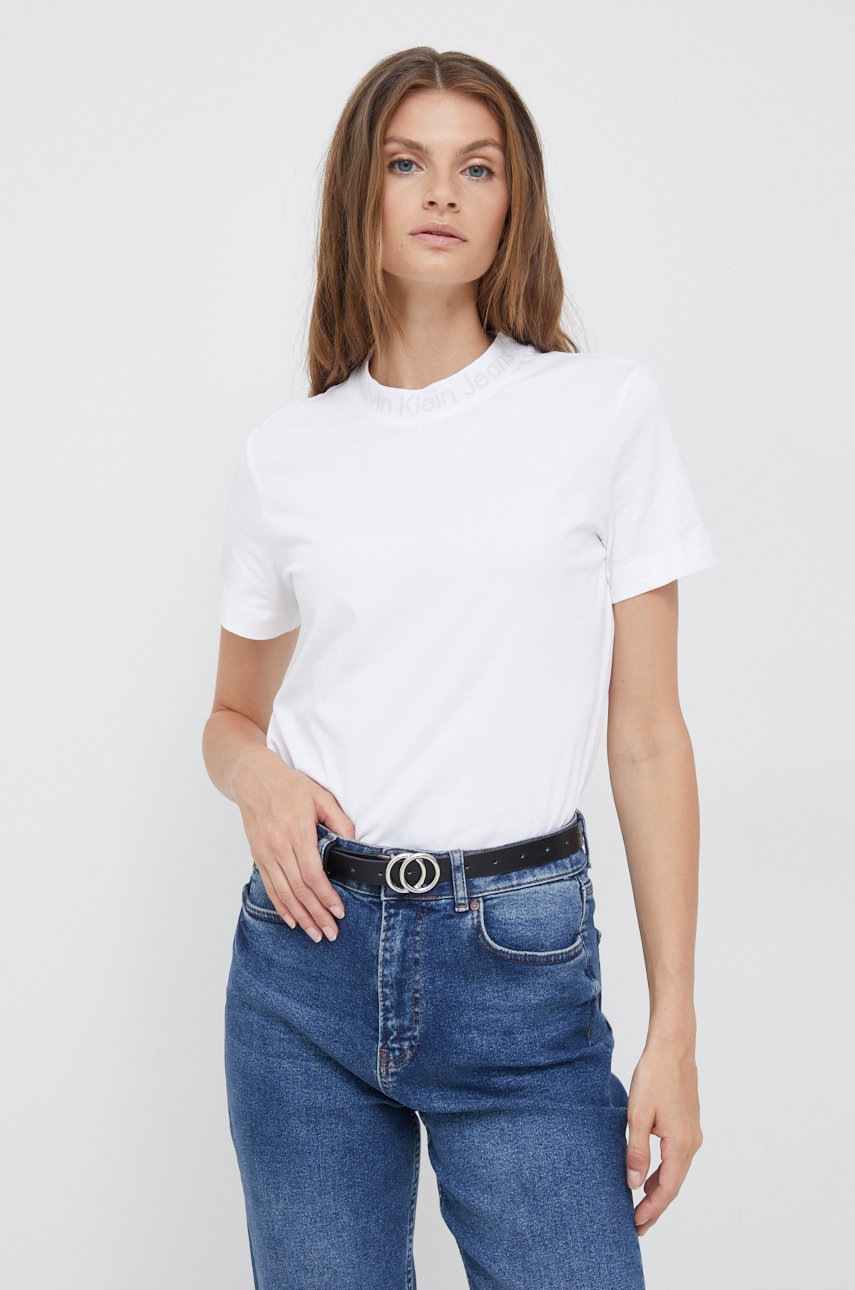 

Памучна тениска Calvin Klein Jeans в бяло, Бял