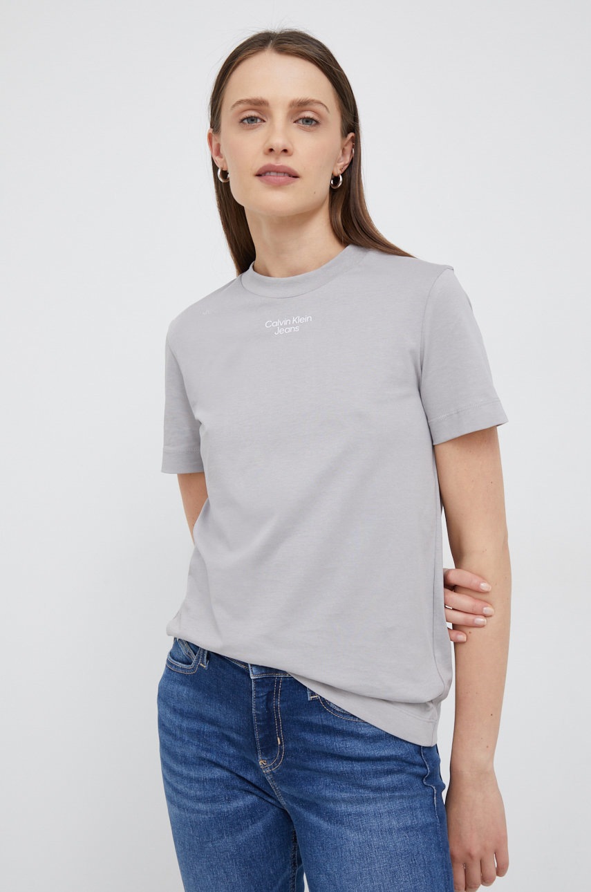 

Памучна тениска Calvin Klein Jeans в сиво, Сив