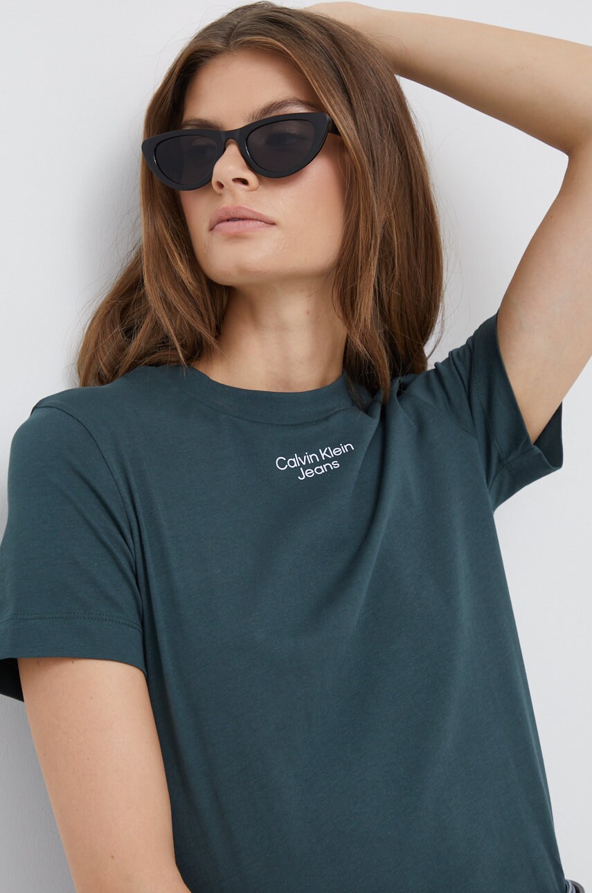 

Памучна тениска Calvin Klein Jeans в зелено, Зелен