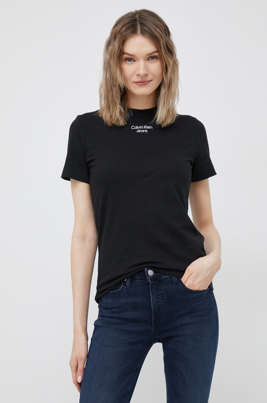 

Памучна тениска Calvin Klein Jeans в черно, Черен