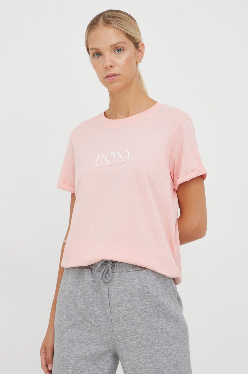 Roxy t-shirt bawełniany kolor różowy