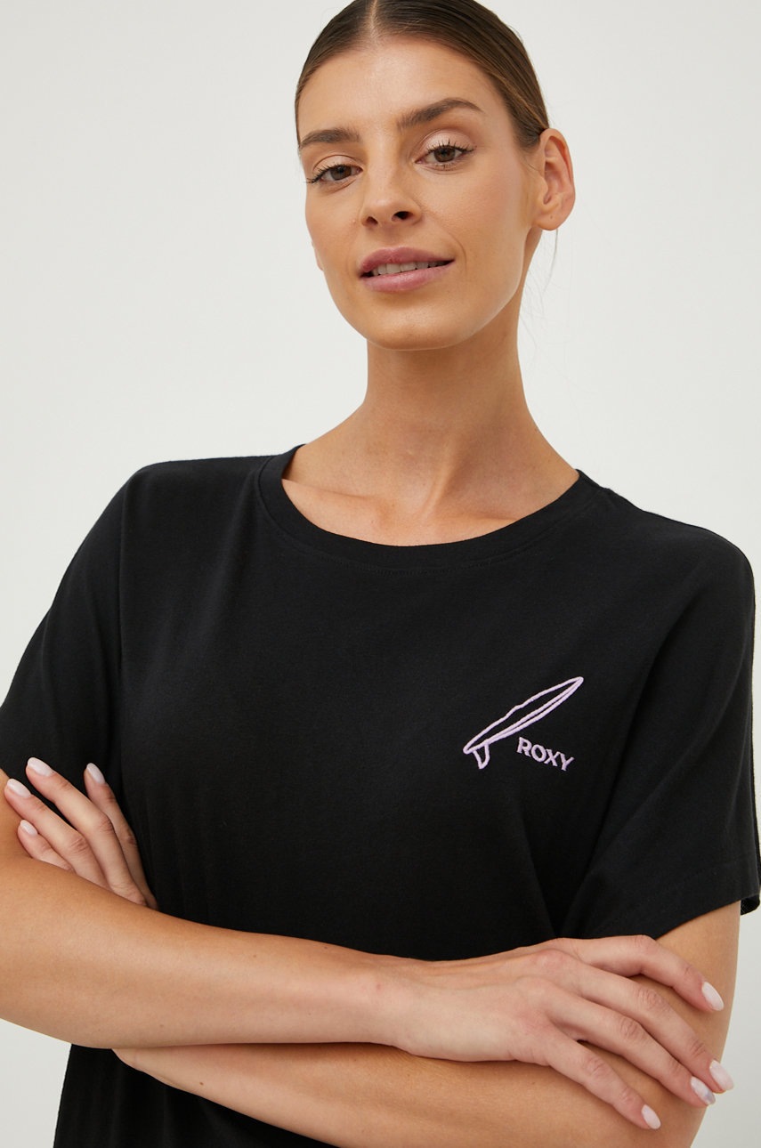 

Памучна тениска Roxy в черно, Черен