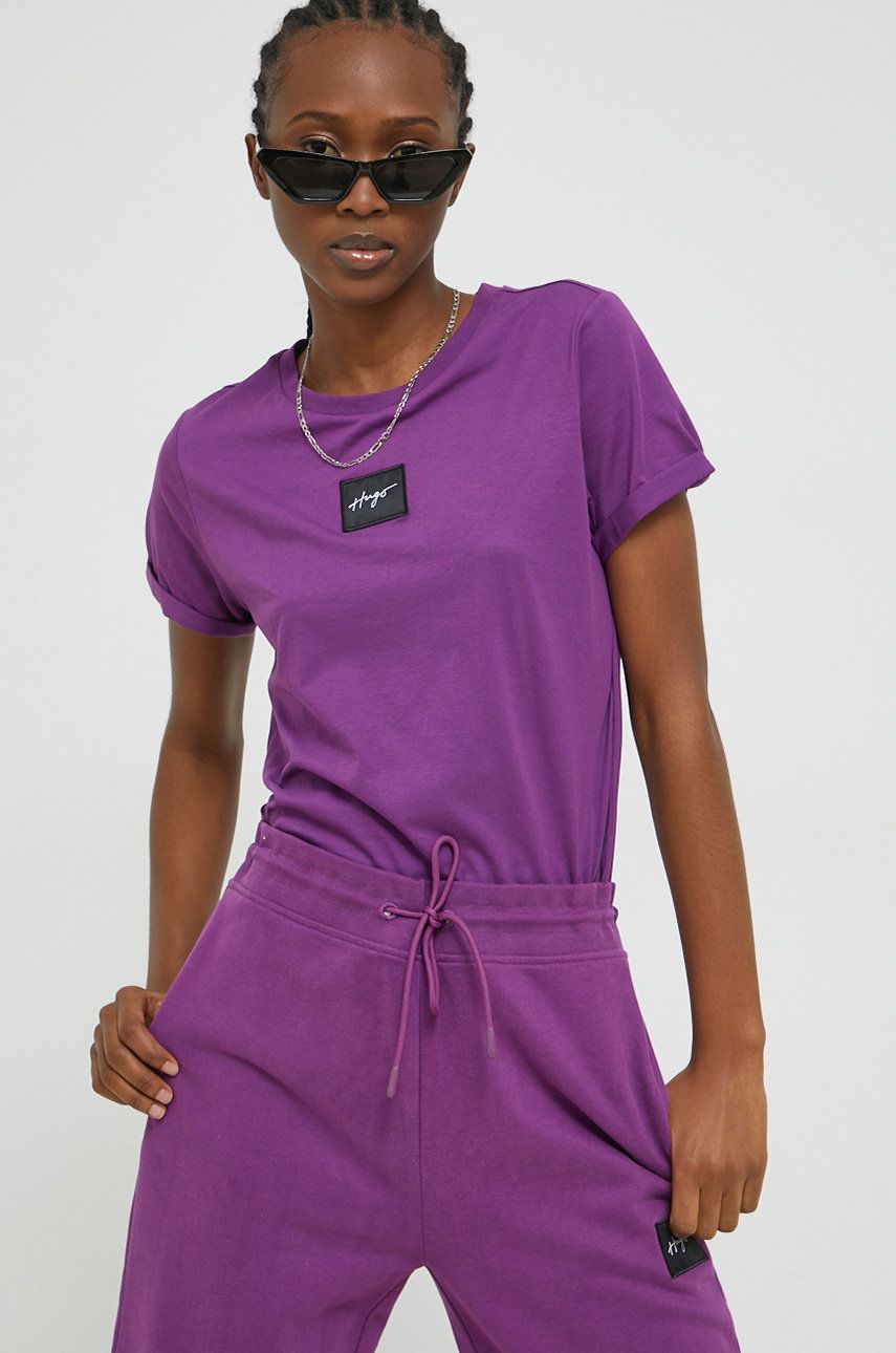 HUGO t-shirt bawełniany kolor fioletowy